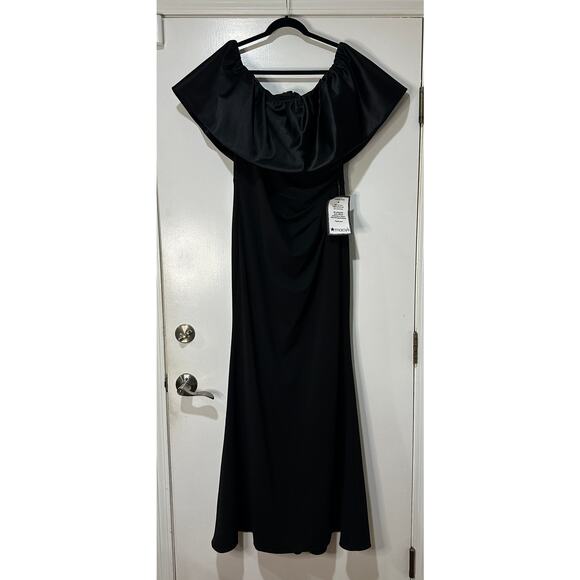 Betsy & Adam Women's Off-The-Shoulder Ruffle Gown Black Size 14 NWT Feminine - Picture 2 of 16
